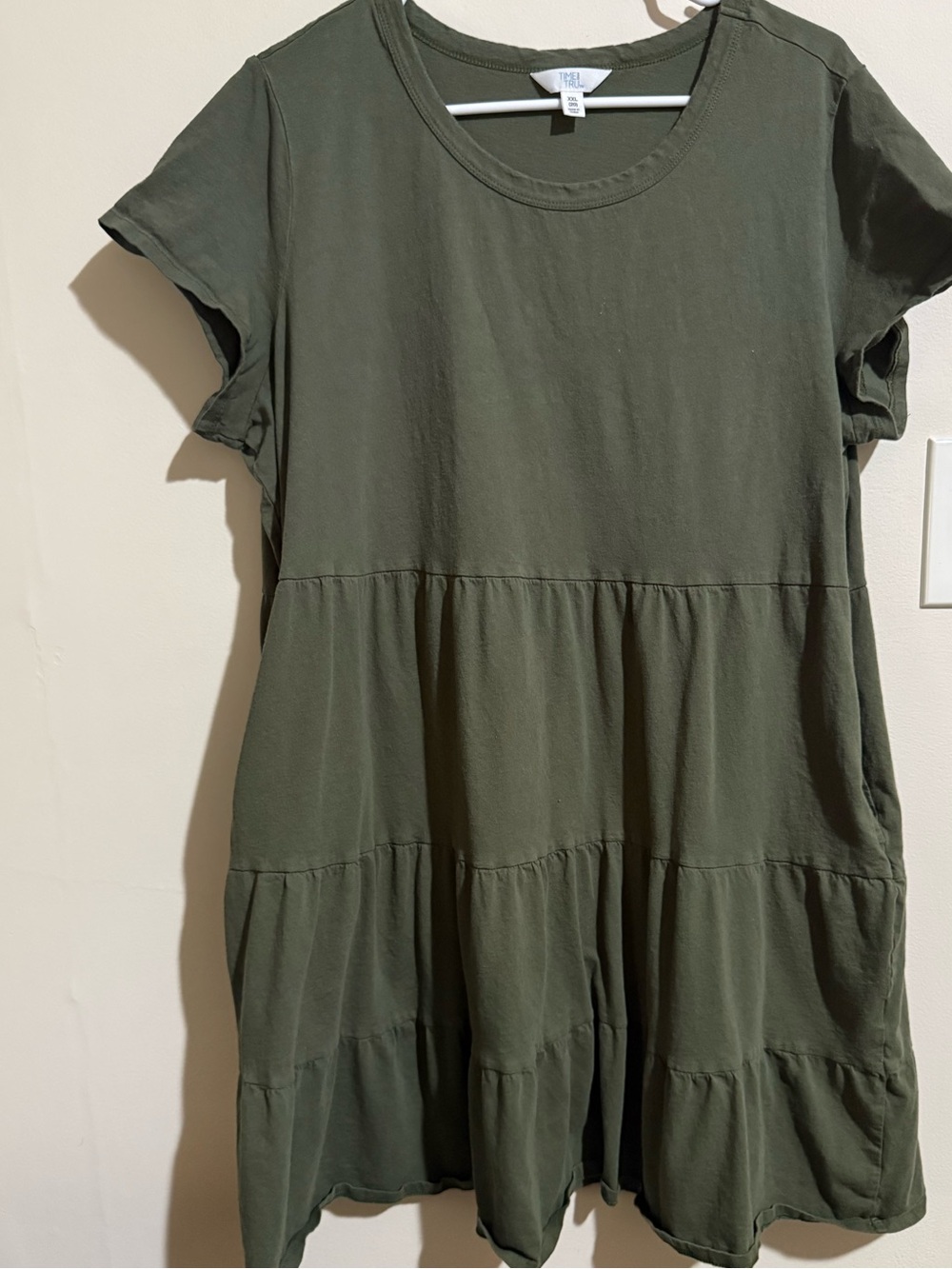 Time and Tru Olive Green Tiered Short Sleeve Dress